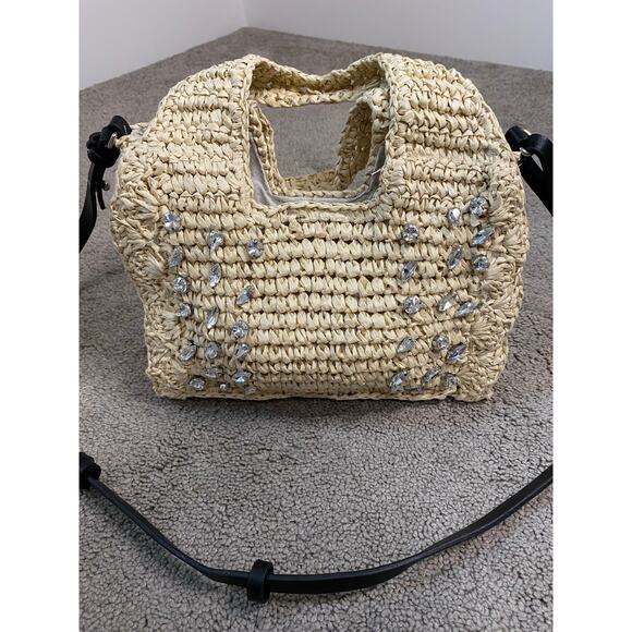 BTB Los Angeles Handbags - New BTB Los Angeles Crochet Straw Rhinestone Handbag
